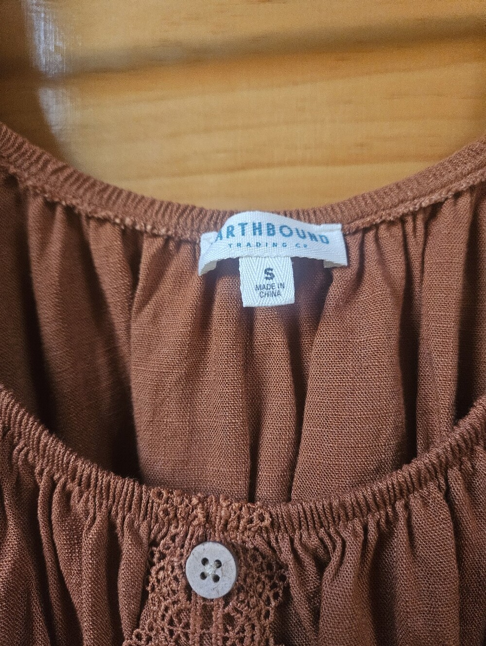 Rust Orange Puff-Sleeve Peplum Blouse Earthbound - Picture 5 of 7